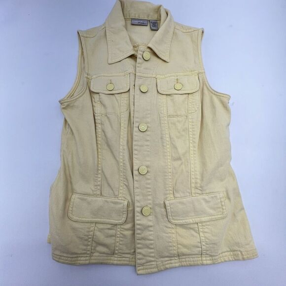 Chicos Platinum Vest Womens 0/Small Light Yellow Button Up Collared Top Jacket - Picture 4 of 4